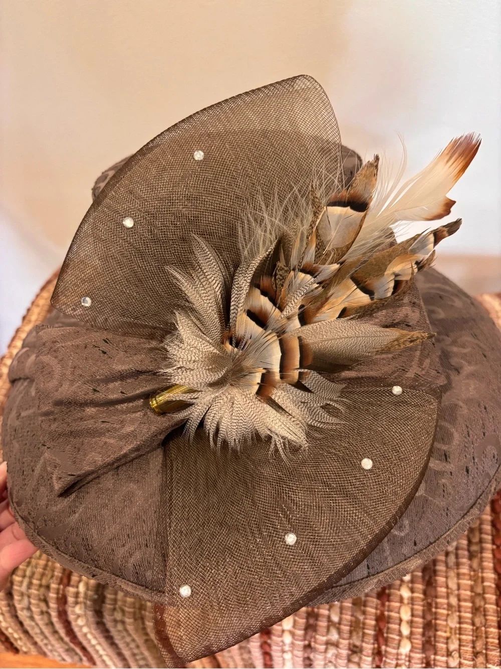Tania Bella Premiere Collection Brown Kentucky Derby Hat Removable Hornady Pin - Picture 8 of 10